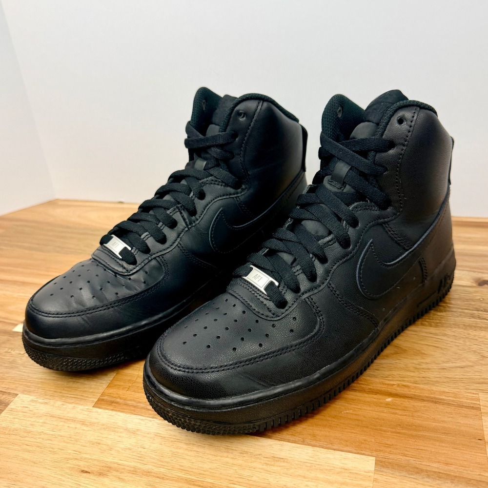 Nike Air Force 1 High 07 Mens Triple Black Leather Sneakers CW2290-001 Size 8